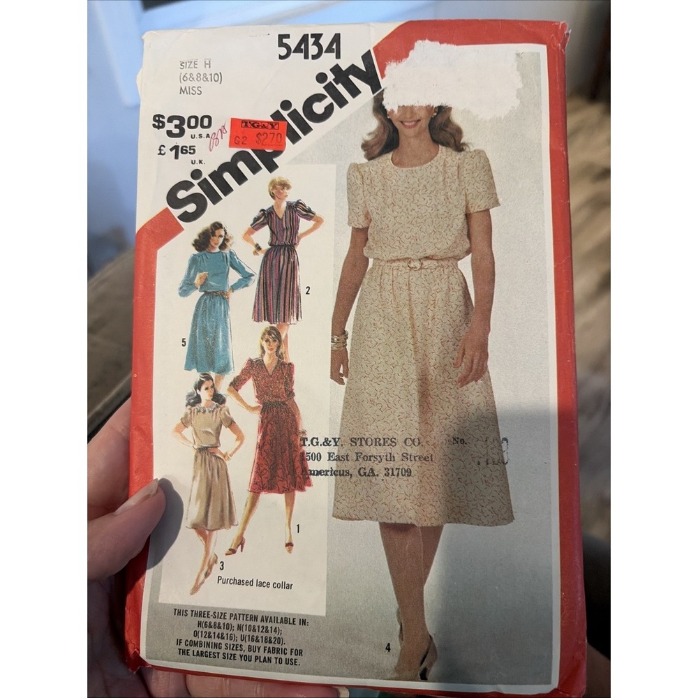 Simplicity 5434 Dress Elastic Waist Pleated Shoulder Miss Size 6 & 8 & 10 CUT